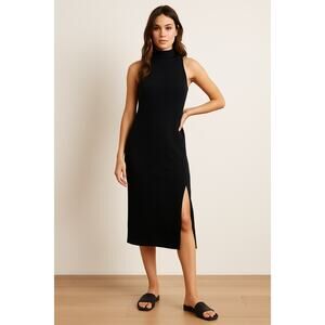 Free People FP Beach High Neck Open Back Black Midi with Slit Size XS